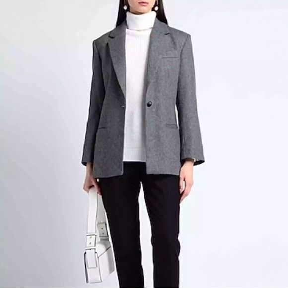 New Sandro France Palma Jacket Tailored Cut Wool Blend‎ Gray size 10 US - Picture 4 of 15